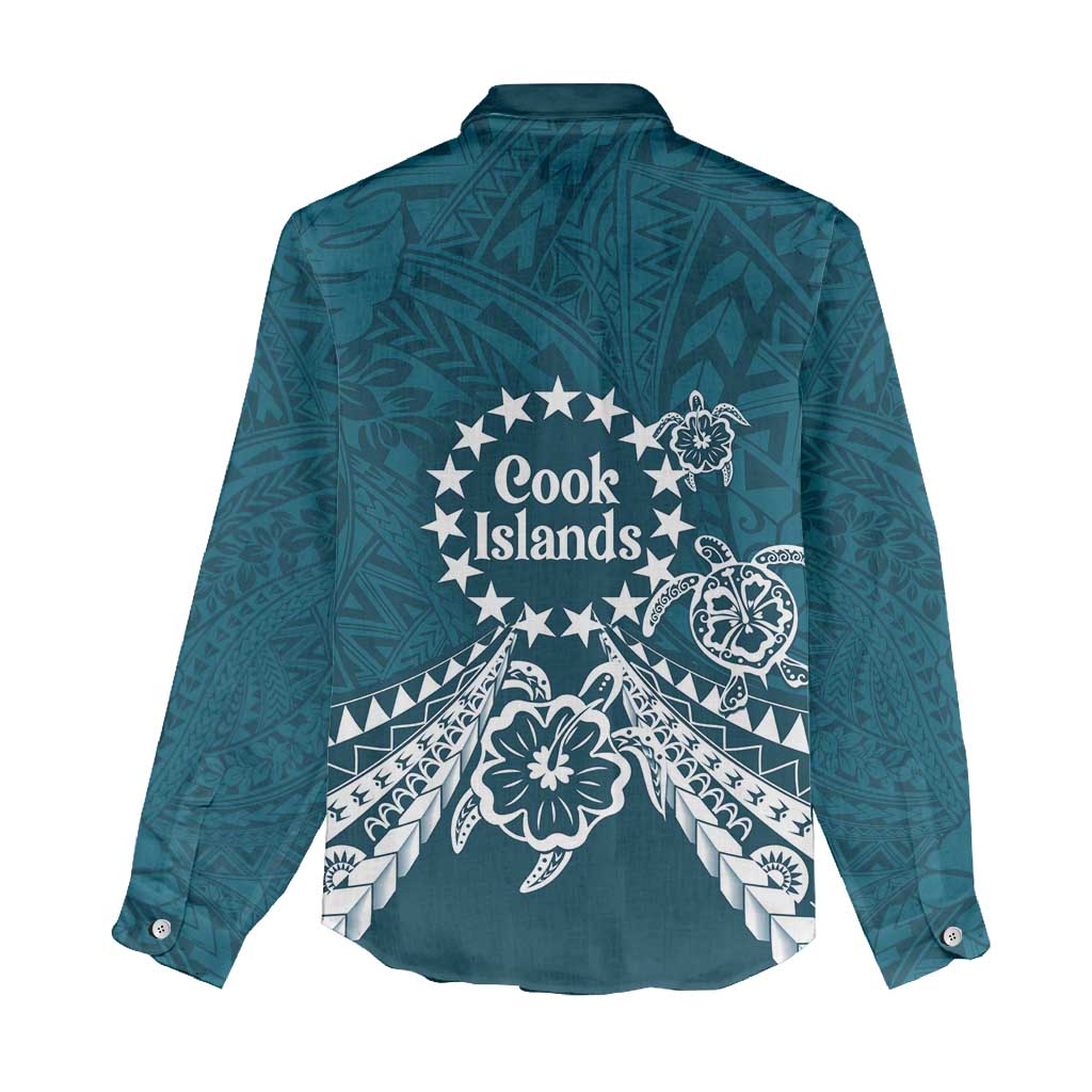 Kia Orana Cook Islands Women Casual Shirt Polynesian Turtle Crowberry Blue Color