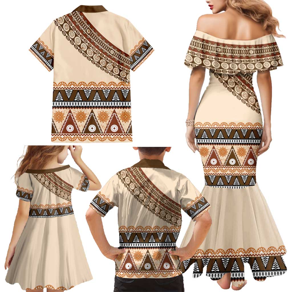 Bula Fiji Family Matching Mermaid Dress and Hawaiian Shirt 2025 Pasifika Traditional Fijian Masi