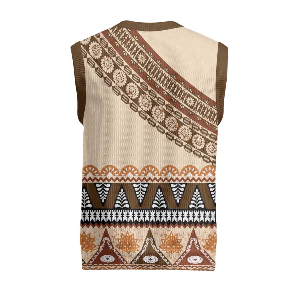 Bula Fiji Christmas Knitted V-Neck Vest 2025 Pasifika Traditional Fijian Masi - Polynesian Pride