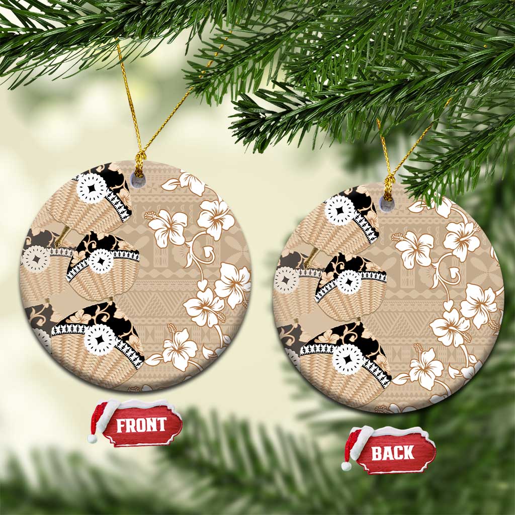 Bula Fiji Iri Buli Ceramic Ornament Woven Fan With Fijian Tapa - Polynesian Pride