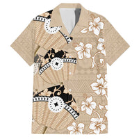 Bula Fiji Iri Buli Family Matching Puletasi and Hawaiian Shirt Woven Fan With Fijian Tapa LT14 Dad's Shirt - Short Sleeve Beige - Polynesian Pride
