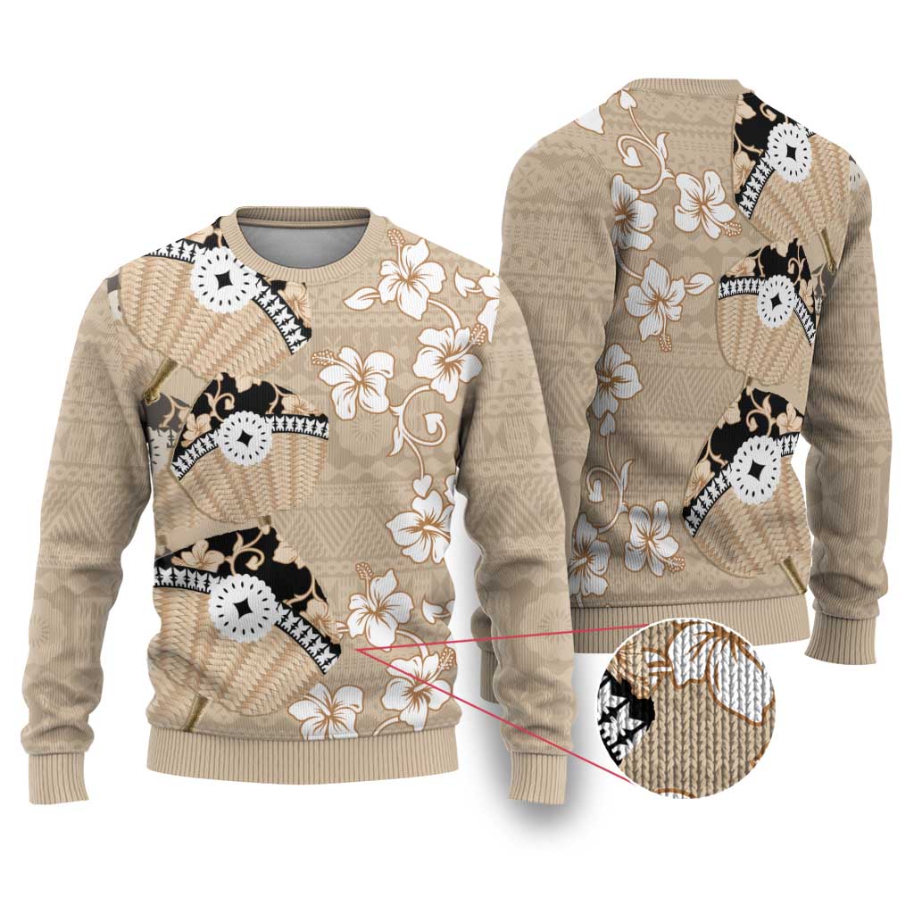 Bula Fiji Iri Buli Ugly Christmas Sweater Woven Fan With Fijian Tapa - Polynesian Pride