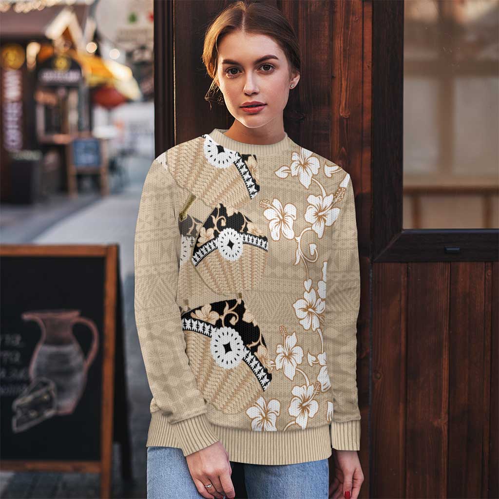 Bula Fiji Iri Buli Ugly Christmas Sweater Woven Fan With Fijian Tapa - Polynesian Pride