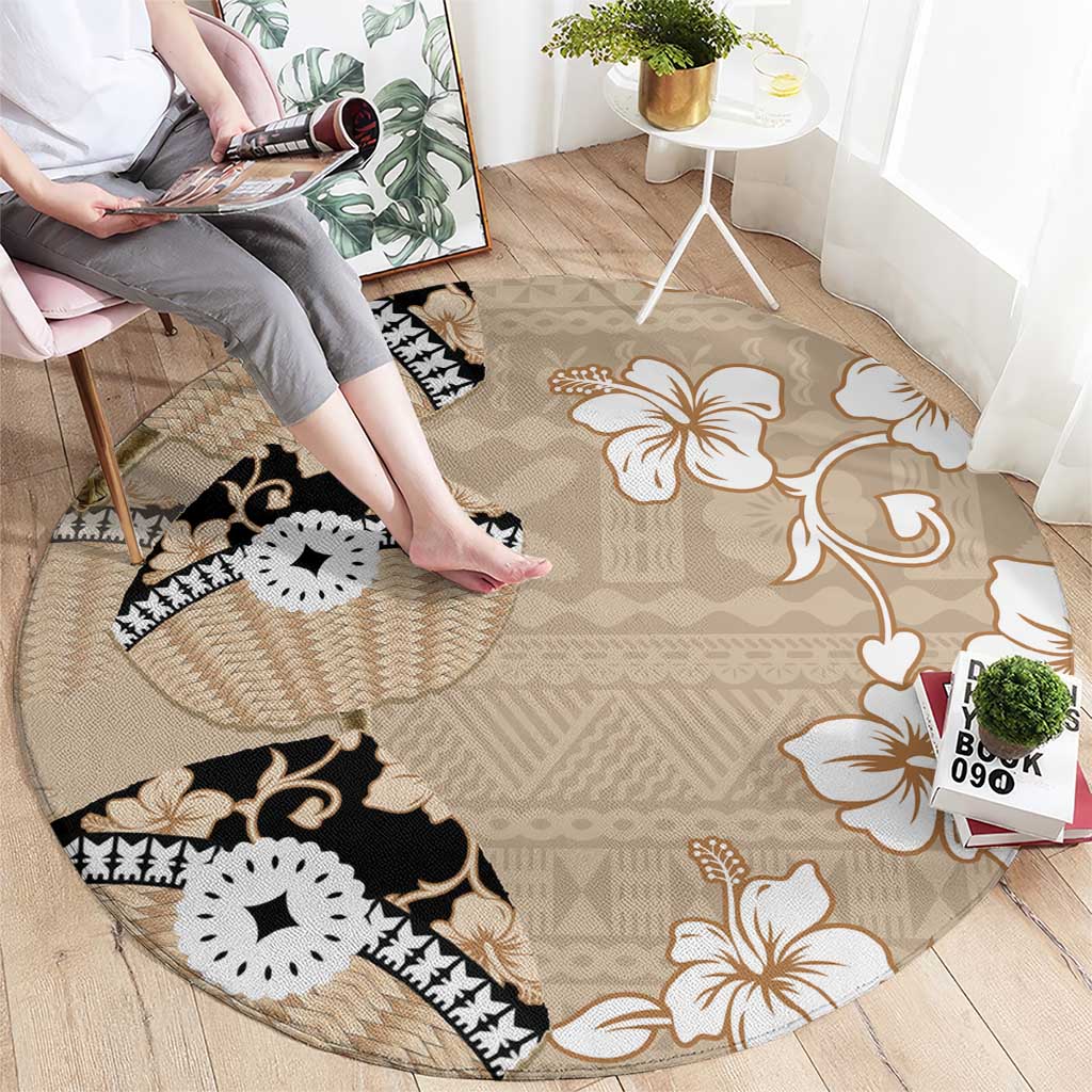 Bula Fiji Iri Buli Round Carpet Woven Fan With Fijian Tapa