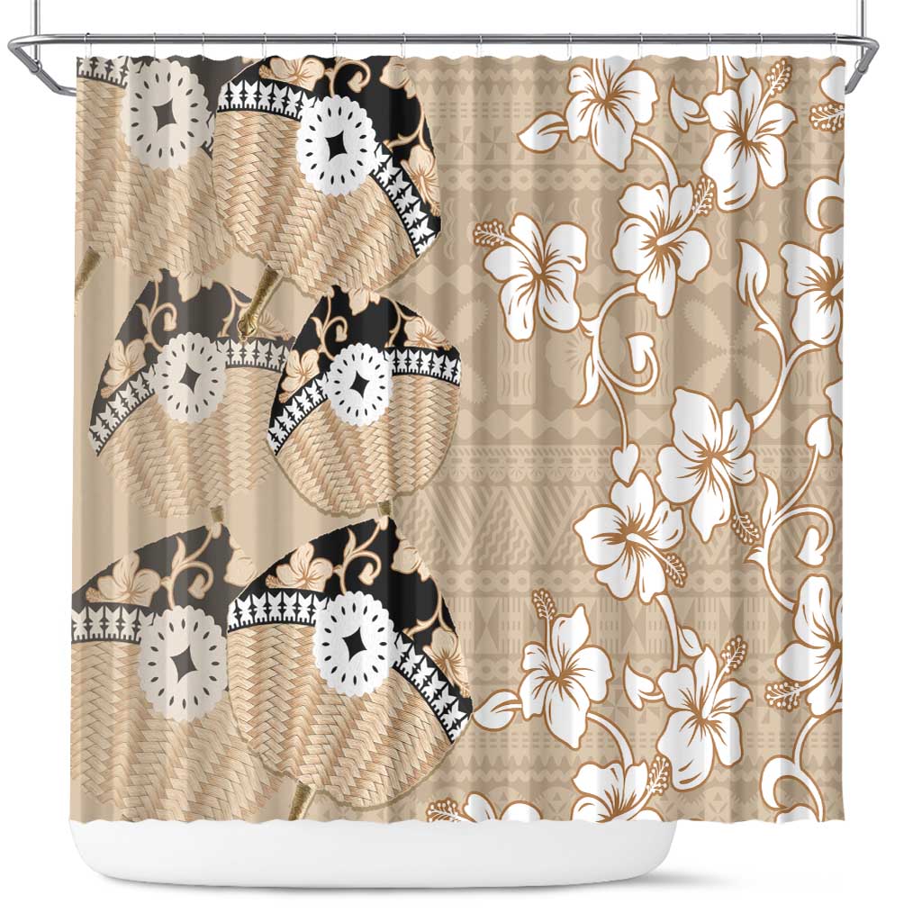 Bula Fiji Iri Buli Shower Curtain Woven Fan With Fijian Tapa