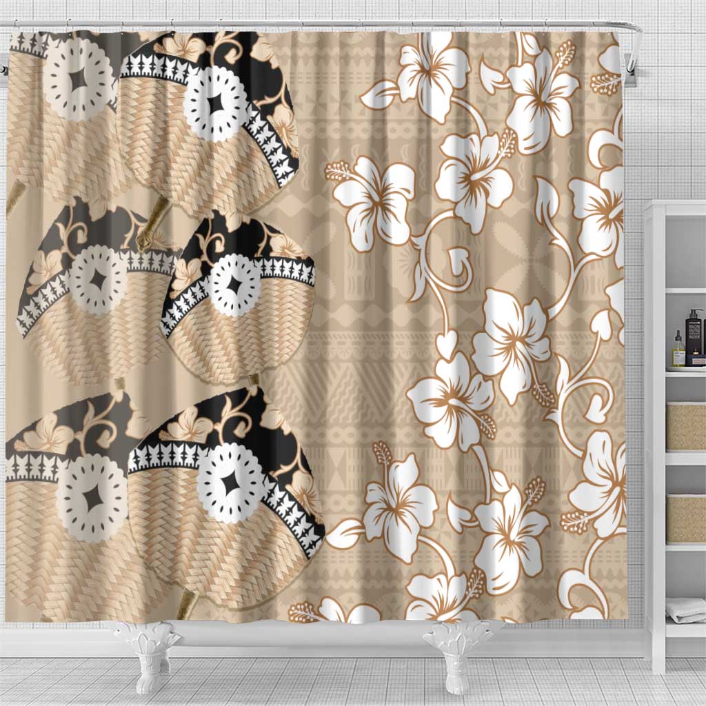 Bula Fiji Iri Buli Shower Curtain Woven Fan With Fijian Tapa