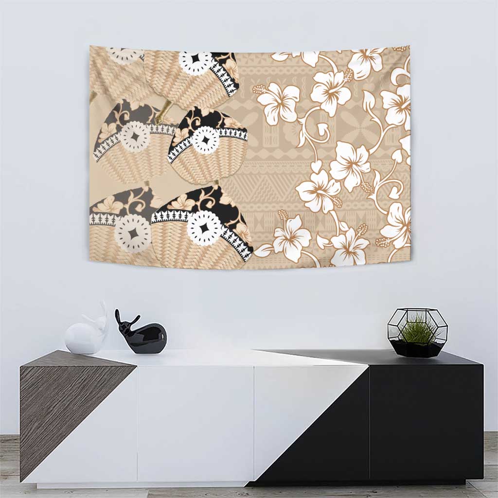 Bula Fiji Iri Buli Tapestry Woven Fan With Fijian Tapa