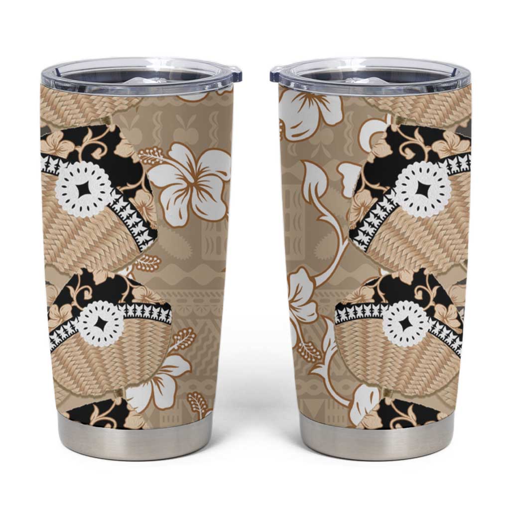 Bula Fiji Iri Buli Tumbler Cup Woven Fan With Fijian Tapa