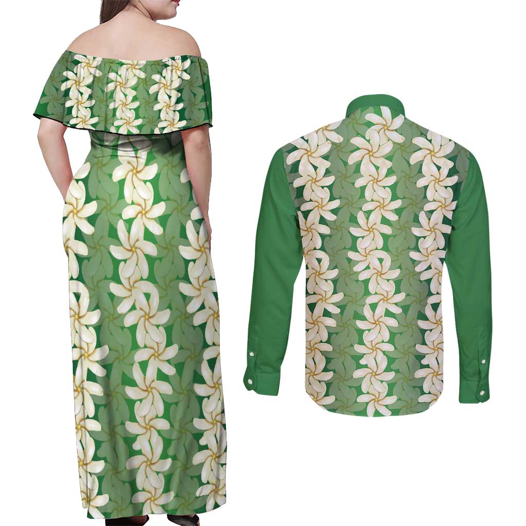 Ia Orana Tahiti Tiare Maori Seamless Style Couples Matching Off Shoulder Maxi Dress and Long Sleeve Button Shirt
