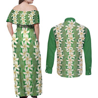 Ia Orana Tahiti Tiare Maori Seamless Style Couples Matching Off Shoulder Maxi Dress and Long Sleeve Button Shirt