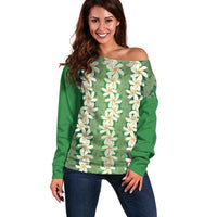 Ia Orana Tahiti Tiare Maori Seamless Style Off Shoulder Sweater LT14 Women Green - Polynesian Pride