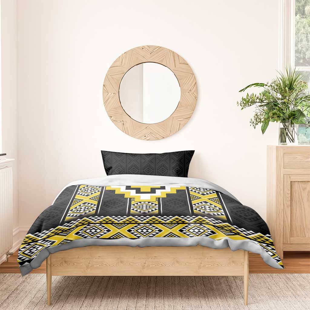 Yellow Taniko Aotearoa Bedding Set Niho Taniwha Mix Poutama