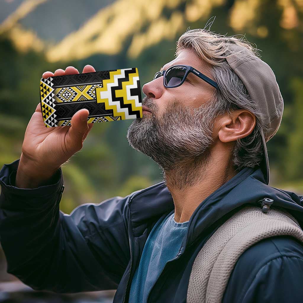 Yellow Taniko Aotearoa 4 in 1 Can Cooler Tumbler Niho Taniwha Mix Poutama