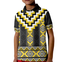 Yellow Taniko Aotearoa Kid Polo Shirt Niho Taniwha Mix Poutama LT14 Kid Yellow - Polynesian Pride