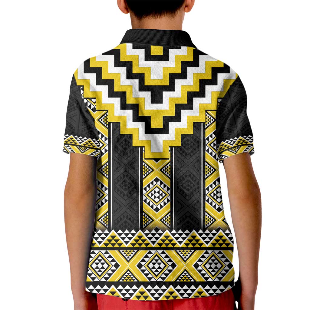 Yellow Taniko Aotearoa Kid Polo Shirt Niho Taniwha Mix Poutama LT14 - Polynesian Pride