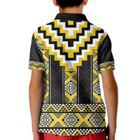 Yellow Taniko Aotearoa Kid Polo Shirt Niho Taniwha Mix Poutama LT14 - Polynesian Pride