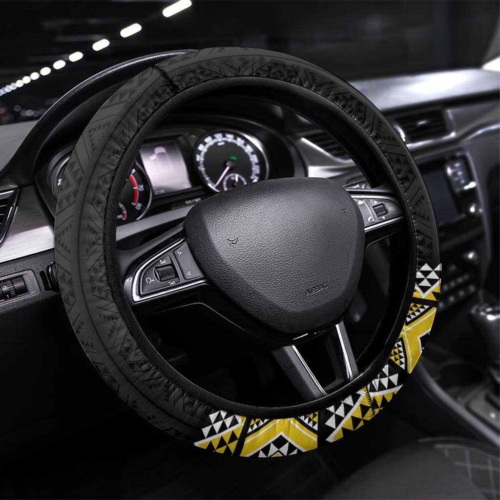 Yellow Taniko Aotearoa Steering Wheel Cover Niho Taniwha Mix Poutama