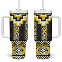 Yellow Taniko Aotearoa Tumbler With Handle Niho Taniwha Mix Poutama