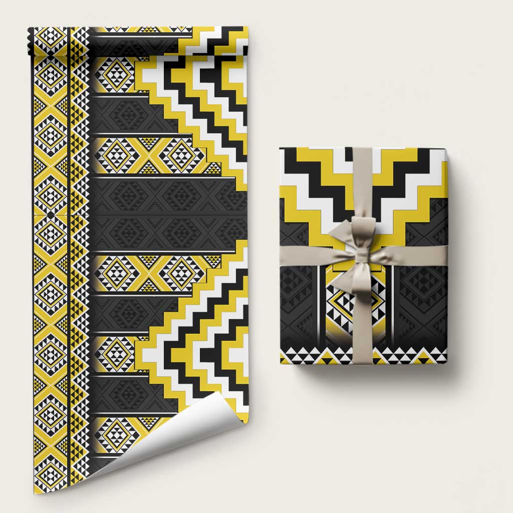 Yellow Taniko Aotearoa Wrapping Paper Niho Taniwha Mix Poutama - Polynesian Pride