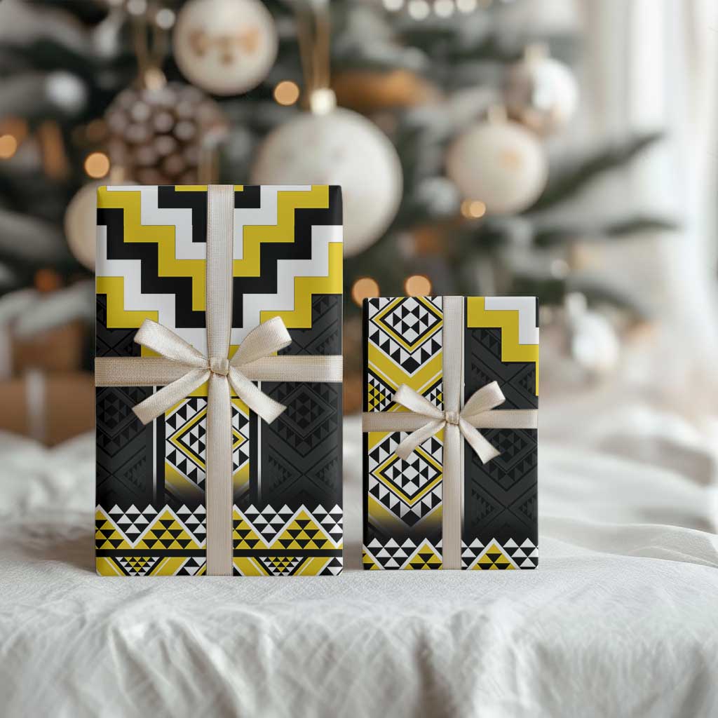 Yellow Taniko Aotearoa Wrapping Paper Niho Taniwha Mix Poutama - Polynesian Pride