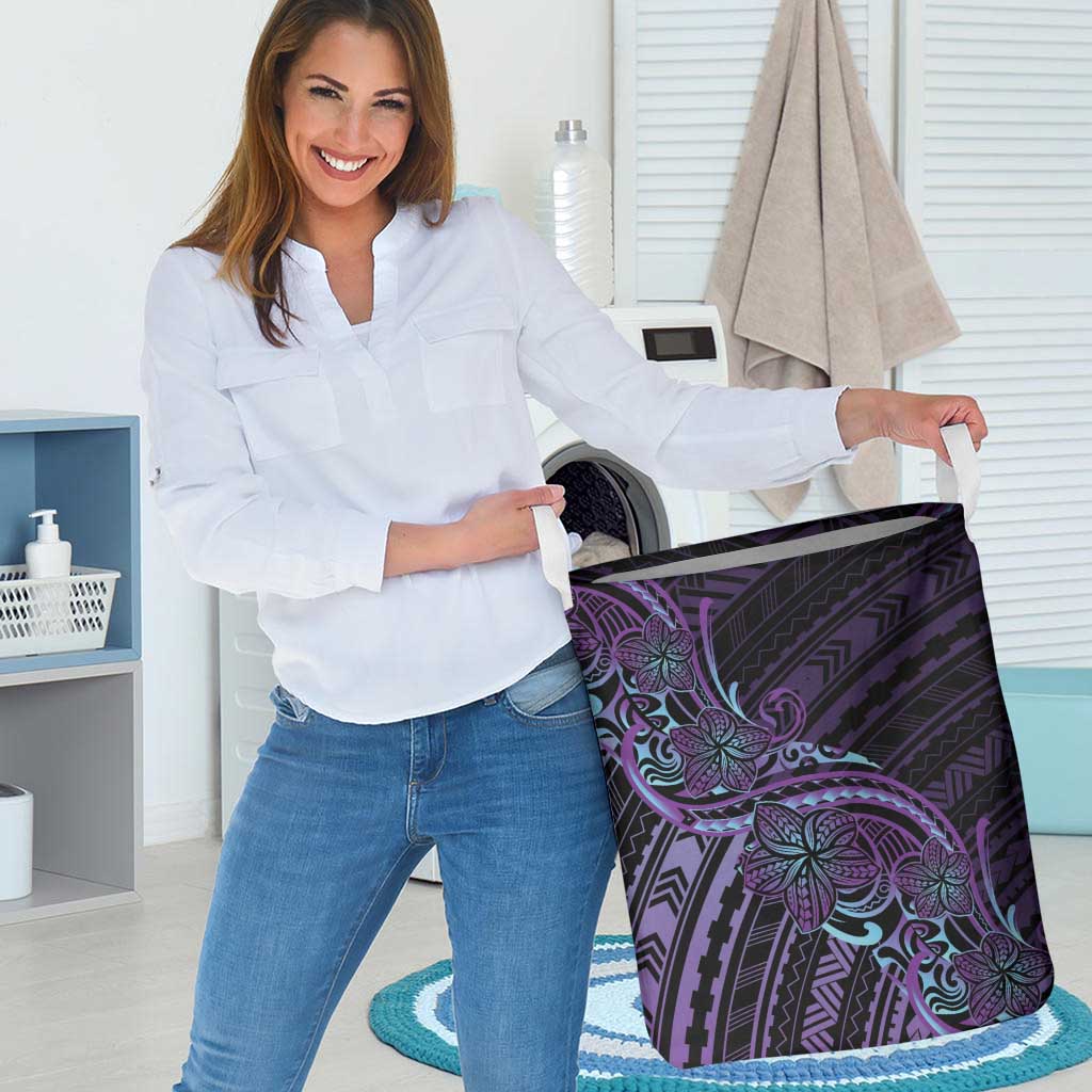 Teal Purple Polynesia Plumeria Tattoo Laundry Basket