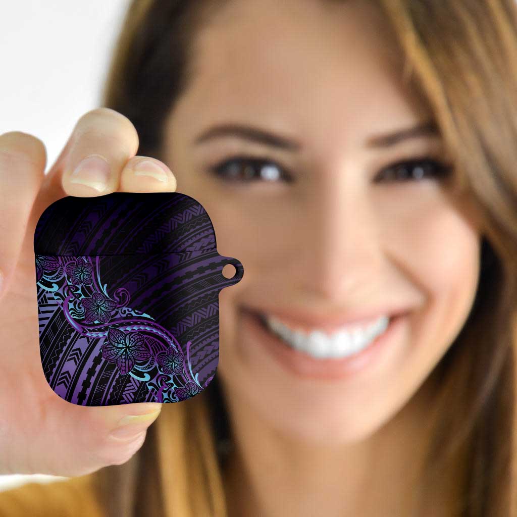 Teal Purple Polynesia Plumeria Tattoo AirPods Case