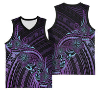 Teal Purple Polynesia Plumeria Tattoo Basketball Jersey