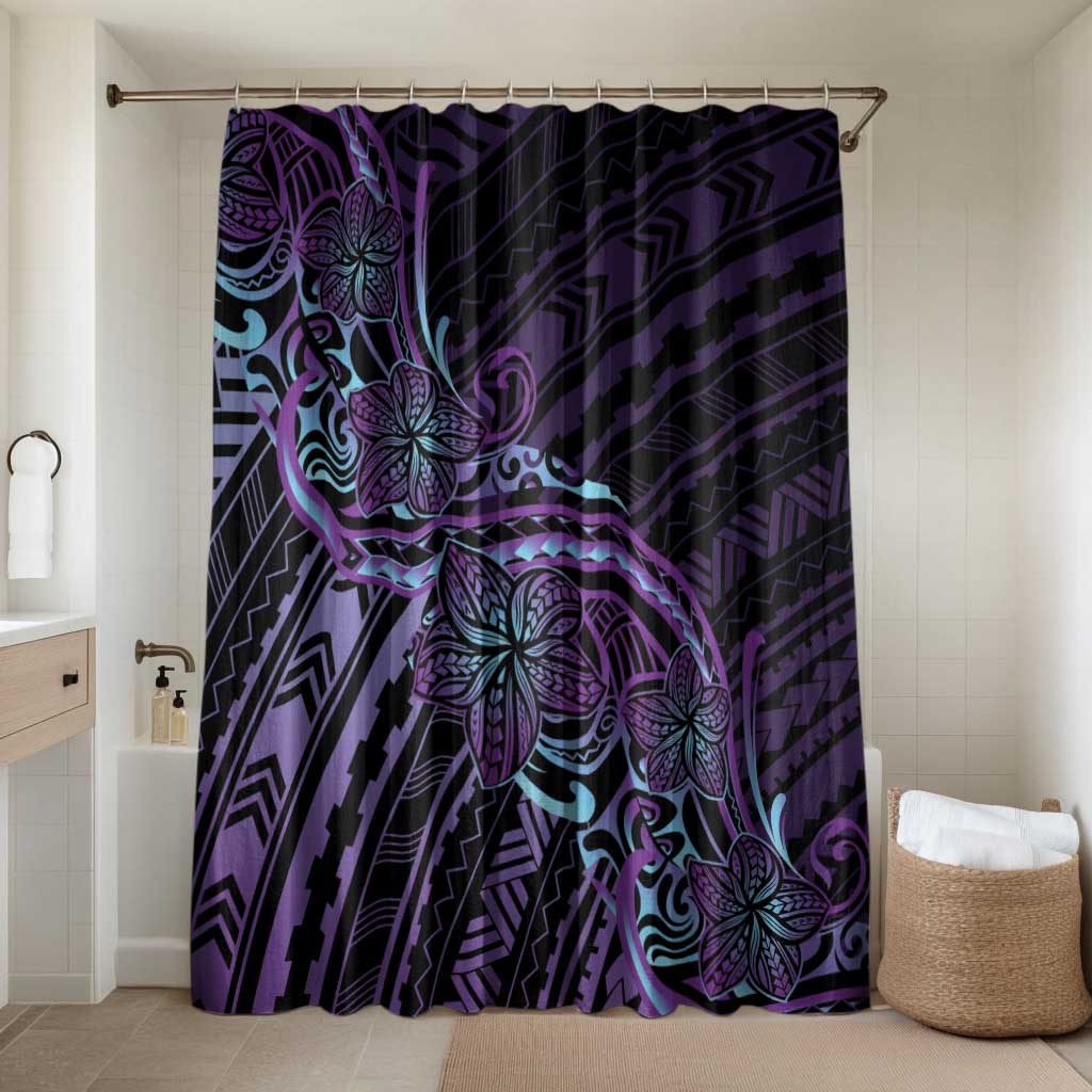 Teal Purple Polynesia Plumeria Tattoo Bathroom Set