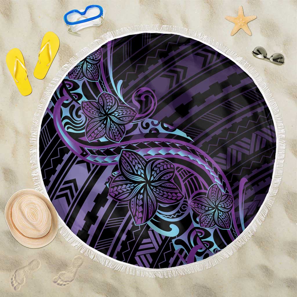 Teal Purple Polynesia Plumeria Tattoo Beach Blanket