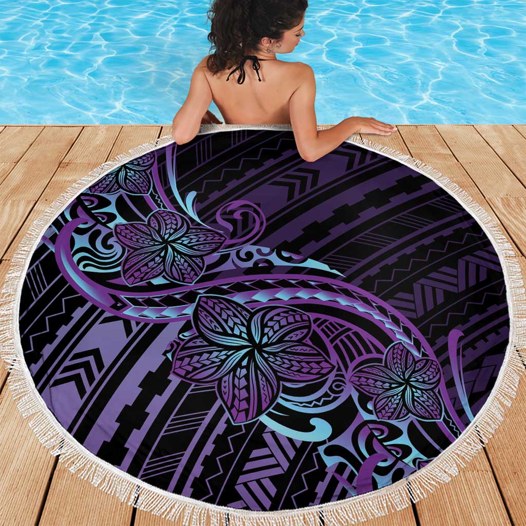 Teal Purple Polynesia Plumeria Tattoo Beach Blanket