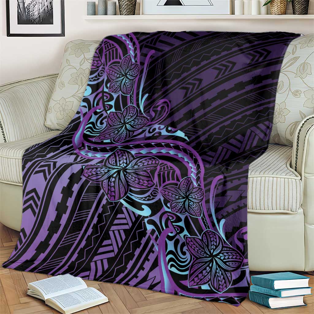 Teal Purple Polynesia Plumeria Tattoo Blanket