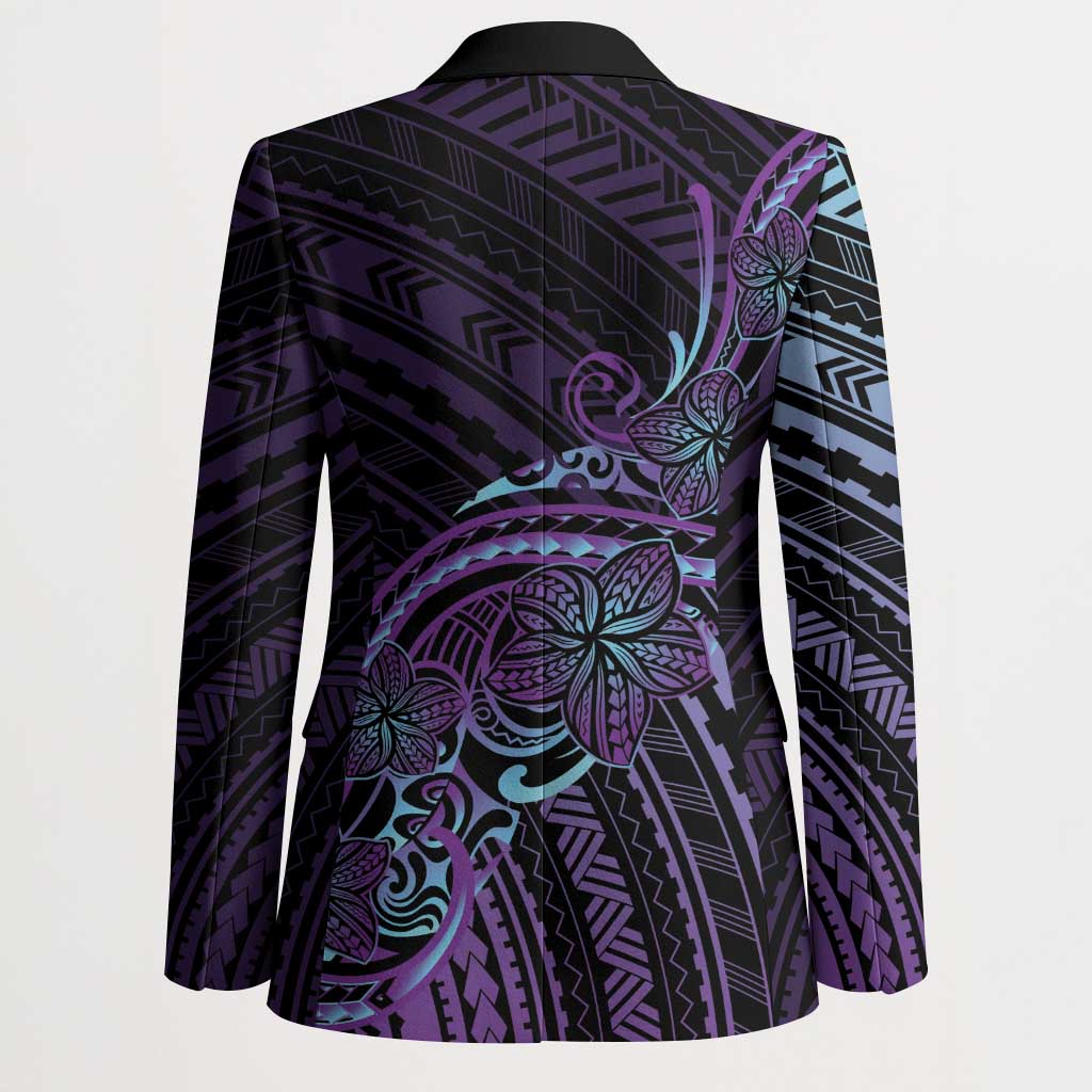 Teal Purple Polynesia Plumeria Tattoo Blazer