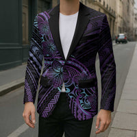 Teal Purple Polynesia Plumeria Tattoo Blazer