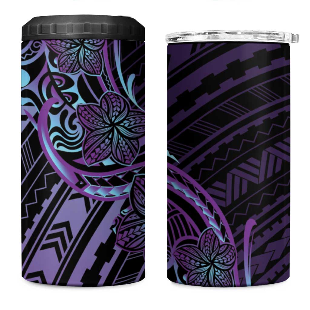 Teal Purple Polynesia Plumeria Tattoo 4 in 1 Can Cooler Tumbler LT14 One Size: 16 oz Purple - Polynesian Pride