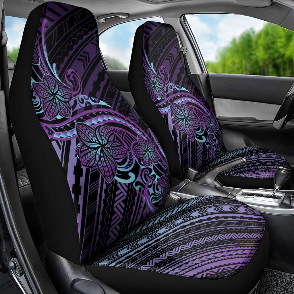 Teal Purple Polynesia Plumeria Tattoo Car Seat Cover