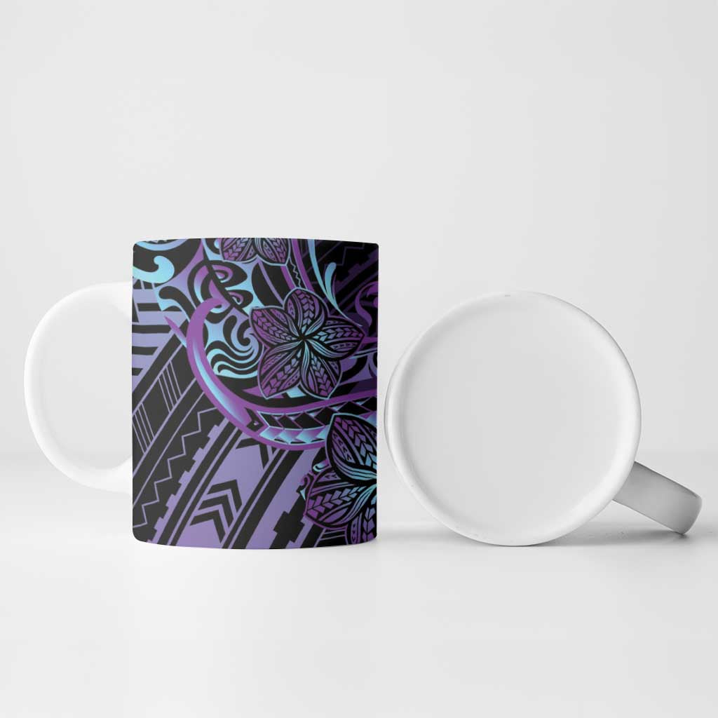 Teal Purple Polynesia Plumeria Tattoo Ceramic Mug