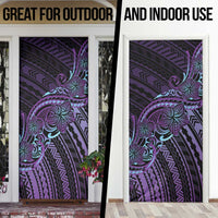 Teal Purple Polynesia Plumeria Tattoo Door Cover
