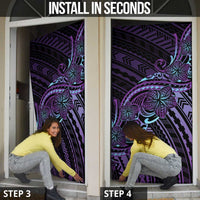 Teal Purple Polynesia Plumeria Tattoo Door Cover