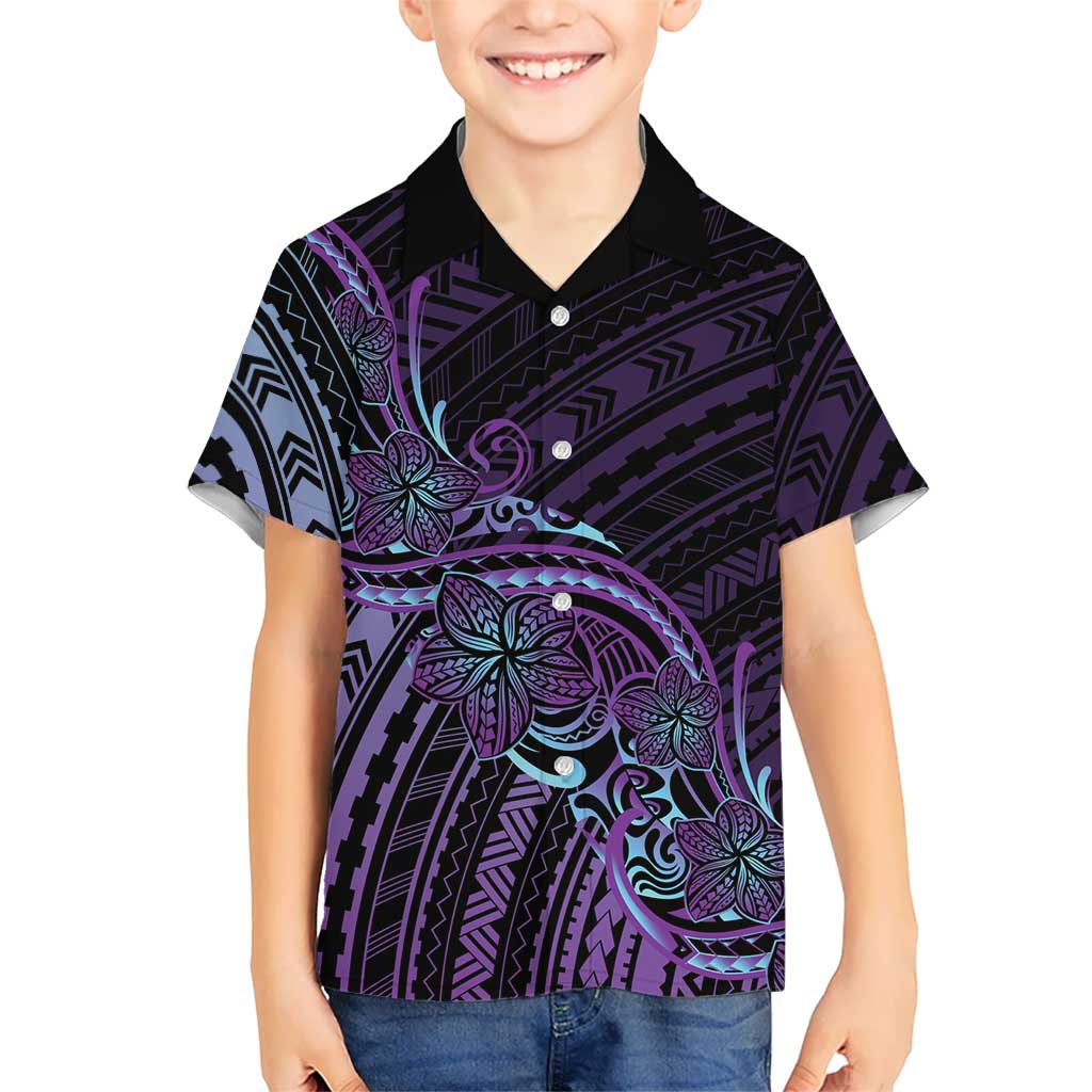 Teal Purple Polynesia Plumeria Tattoo Family Matching Mermaid Dress and Hawaiian Shirt