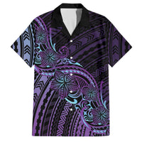 Teal Purple Polynesia Plumeria Tattoo Family Matching Off The Shoulder Long Sleeve Dress and Hawaiian Shirt