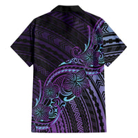 Teal Purple Polynesia Plumeria Tattoo Family Matching Off The Shoulder Long Sleeve Dress and Hawaiian Shirt