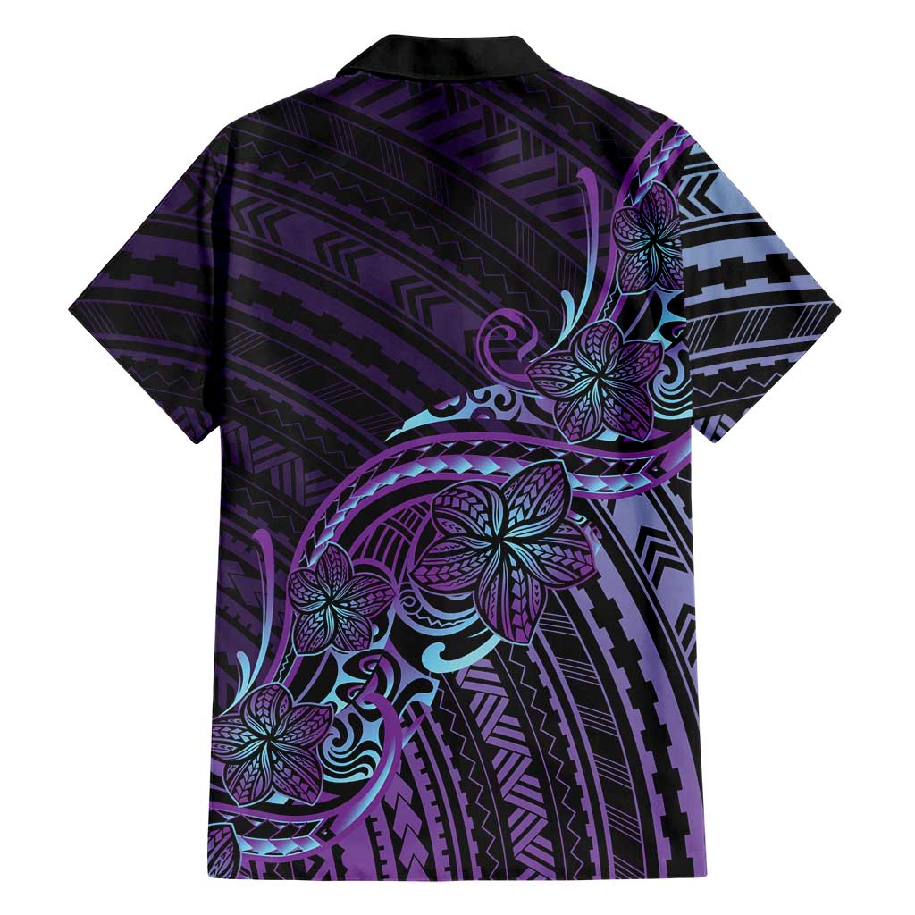Teal Purple Polynesia Plumeria Tattoo Family Matching Summer Maxi Dress and Hawaiian Shirt