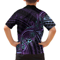 Teal Purple Polynesia Plumeria Tattoo Family Matching Tank Maxi Dress and Hawaiian Shirt