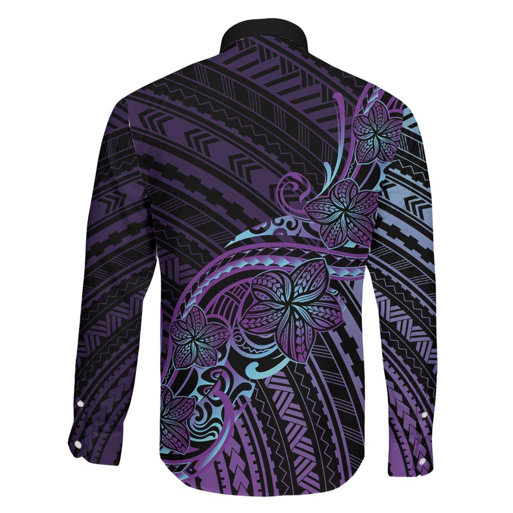 Teal Purple Polynesia Plumeria Tattoo Family Matching Tank Maxi Dress and Hawaiian Shirt