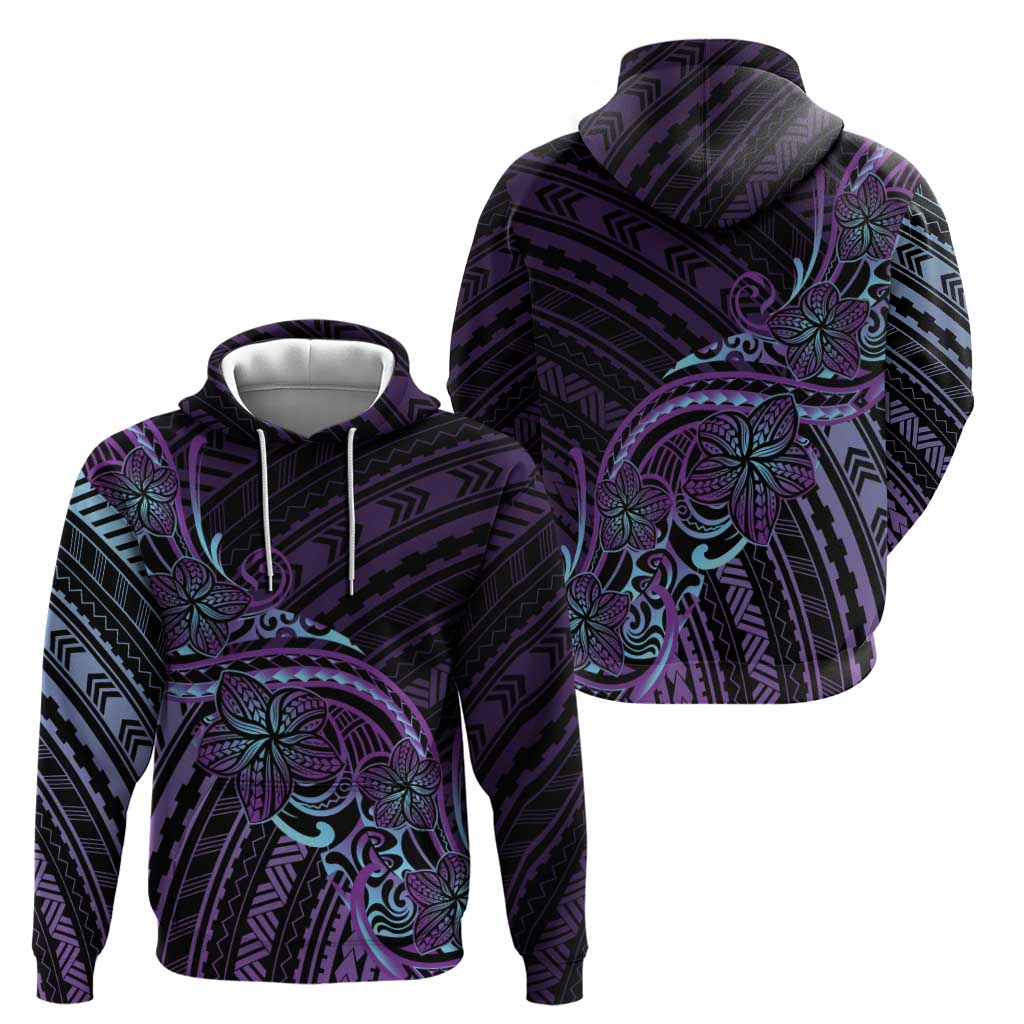 Teal Purple Polynesia Plumeria Tattoo Hoodie