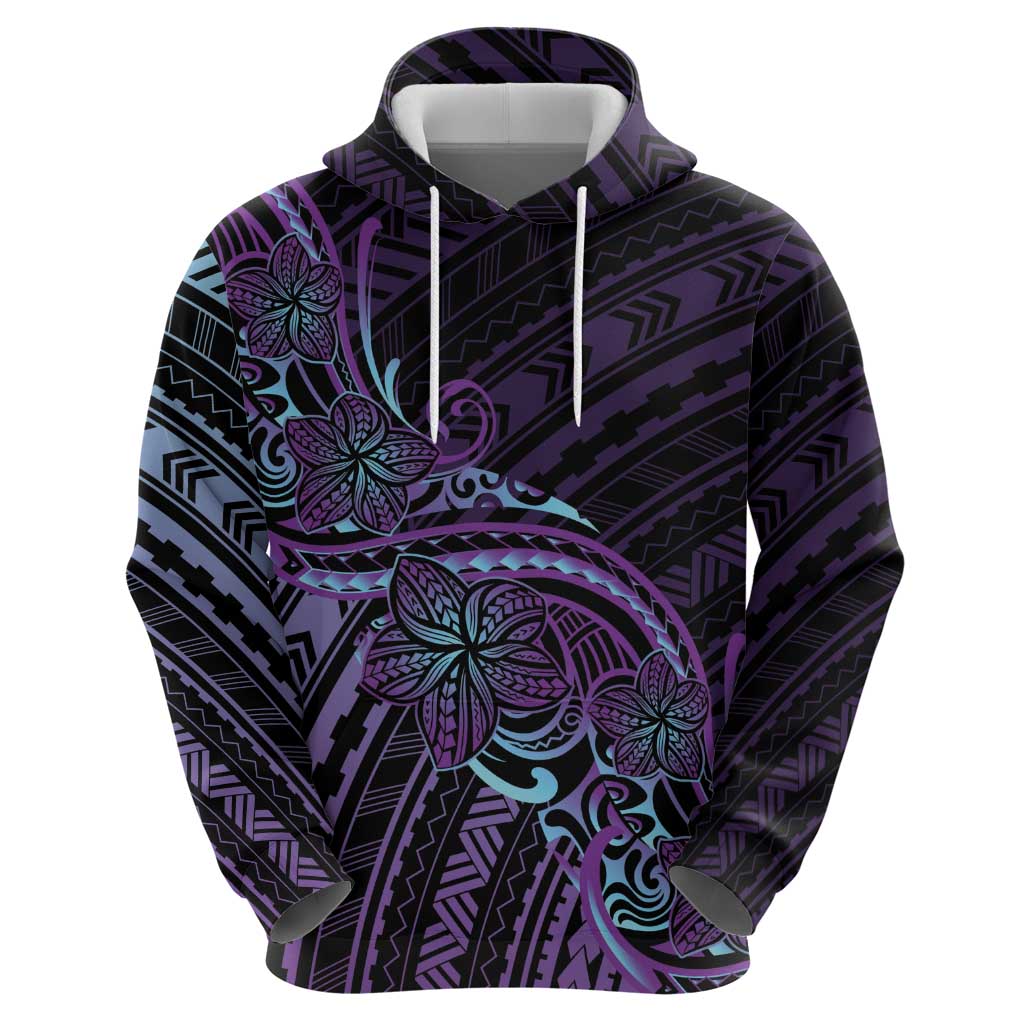 Teal Purple Polynesia Plumeria Tattoo Hoodie