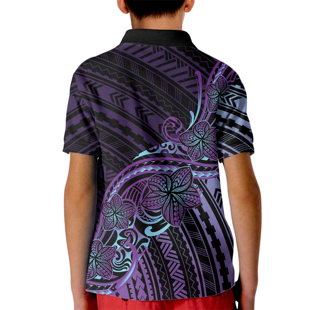 Teal Purple Polynesia Plumeria Tattoo Kid Polo Shirt