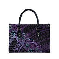 Teal Purple Polynesia Plumeria Tattoo Leather Bag