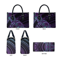 Teal Purple Polynesia Plumeria Tattoo Leather Bag