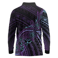 Teal Purple Polynesia Plumeria Tattoo Long Sleeve Polo Shirt